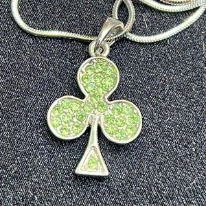 New never worn Green Crystal Shamrock ☘️ charm on 16” chain.